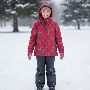 Columbia Winter Insulated Snow Ski Girl Medium 10/12 Patterned Pink Jacket Coat